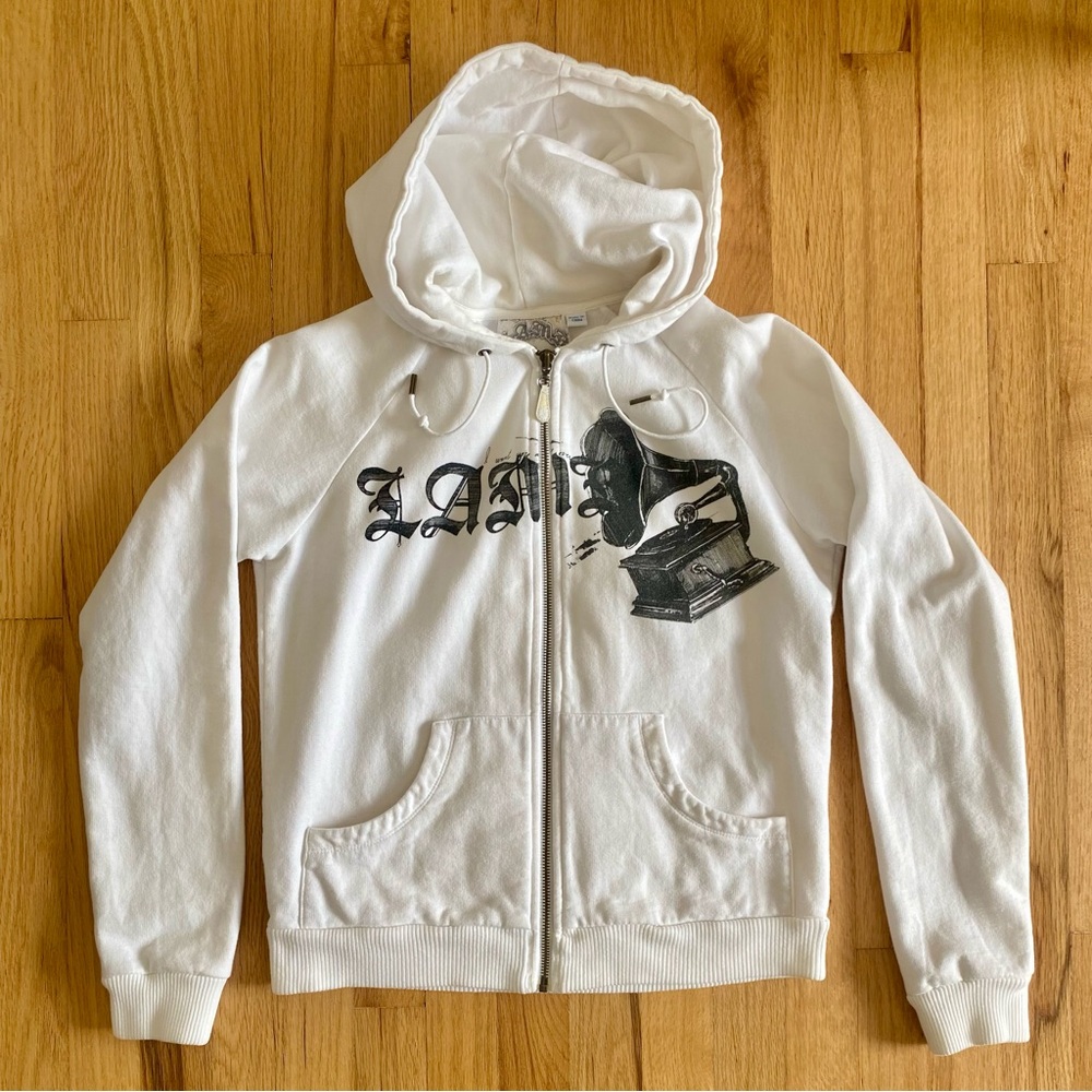 L.A.M.B. Gwen Stefani Vintage Y2K White Gramophone Zip-Up Hoodie - Picture 7 of 12
